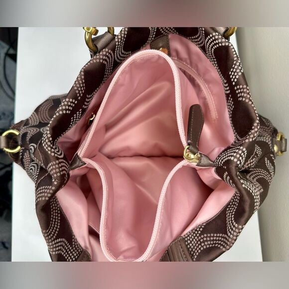 COACH Ashley H1282-F20056 Bronze Brown Dotted Op Art Gathered Satchel Tote Bag - Picture 10 of 13